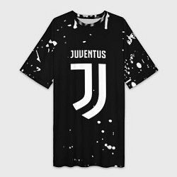 Женская длинная футболка Ювентус белые брызги красок