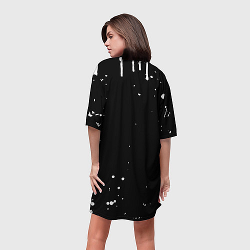 Женская длинная футболка Ювентус белые брызги красок / 3D-принт – фото 4