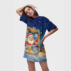 Футболка женская длинная Санта и гирлянда, цвет: 3D-принт — фото 2
