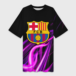 Женская длинная футболка Барселона неоновый огонь текстура