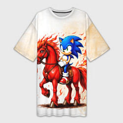 Женская длинная футболка Соник верхом на коне