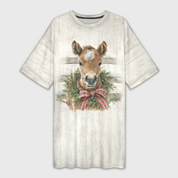 Женская длинная футболка Жеребёнок и новый год