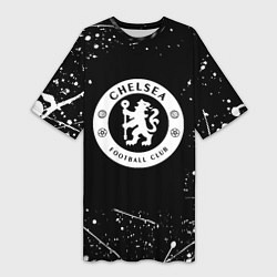 Женская длинная футболка Челси белые краски всплеск