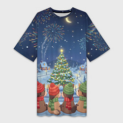 Женская длинная футболка Лошадки в новогоднюю ночь