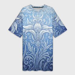 Футболка женская длинная Ледяной цветочный орнамент, цвет: 3D-принт