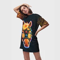 Футболка женская длинная Новогодняя мандариновая лошадь, цвет: 3D-принт — фото 2