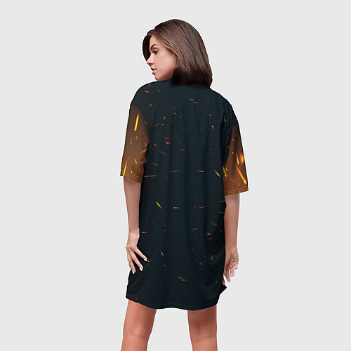 Женская длинная футболка Новогодняя мандариновая лошадь / 3D-принт – фото 4