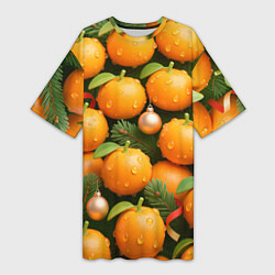 Футболка женская длинная Мандариновое настроение, цвет: 3D-принт