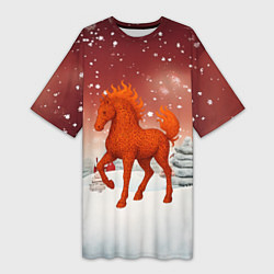 Женская длинная футболка Огненная текстурная лошадь 2026