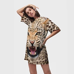 Футболка женская длинная Взгляд леопарда, цвет: 3D-принт — фото 2