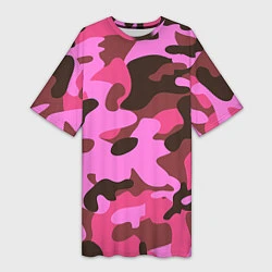 Женская длинная футболка Камуфляж: розовый/коричневый