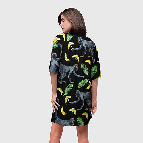 Женская длинная футболка Обезьянки и бананы / 3D-принт – фото 4