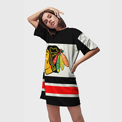 Футболка женская длинная Chicago Blackhawks, цвет: 3D-принт — фото 2