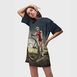 Футболка женская длинная Велогонщик, цвет: 3D-принт — фото 2