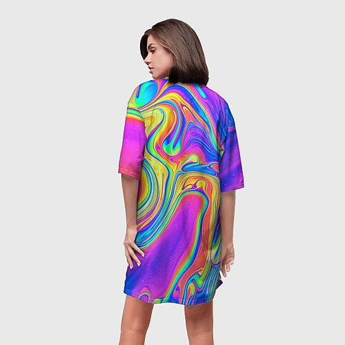 Женская длинная футболка Цветные разводы / 3D-принт – фото 4