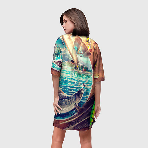 Женская длинная футболка Истинный рыболов / 3D-принт – фото 4