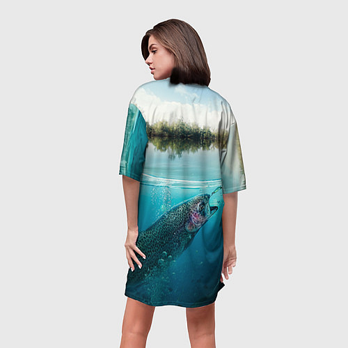 Женская длинная футболка Рыбалка на спиннинг / 3D-принт – фото 4