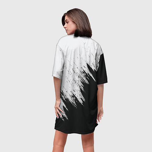 Женская длинная футболка Черно-белый разрыв / 3D-принт – фото 4