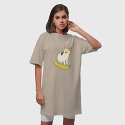 Футболка женская-платье Cat no banana meme, цвет: миндальный — фото 2