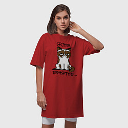 Футболка женская-платье Ясно, понятно (грустный кот), цвет: красный — фото 2