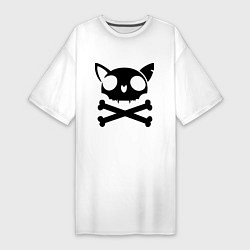 Женская футболка-платье Кошачий пиратскй флаг