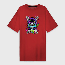 Женская футболка-платье Crazy skull - skateboard