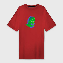 Женская футболка-платье Зеленый дракончик-динозаврик