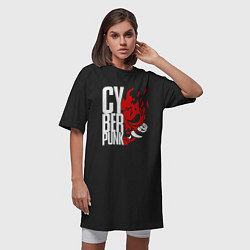 Футболка женская-платье Cyberpunk 2077 Белый панк, цвет: черный — фото 2
