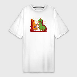 Женская футболка-платье Пицца против Годзиллы