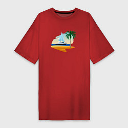 Женская футболка-платье Корабль и пальма