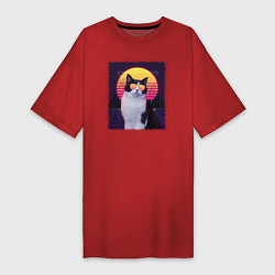 Женская футболка-платье Synthwave cat
