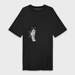 Футболка женская-платье Смотрящая кошка, цвет: черный