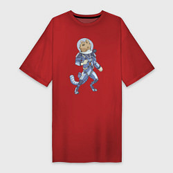 Футболка женская-платье Рыжий космонавт, цвет: красный