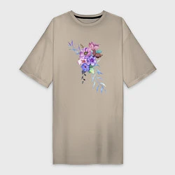 Женская футболка-платье Акварель цветы