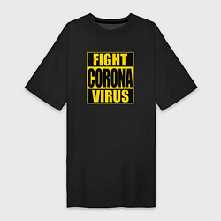 Футболка женская-платье Fight Corona Virus, цвет: черный