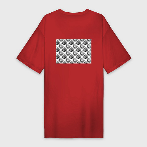 Женская футболка-платье Черно-белый абстрактный узор / Красный – фото 2