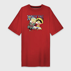 Футболка женская-платье Малыши Зоро и Луффи One Piece, цвет: красный