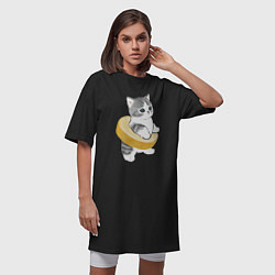 Футболка женская-платье Котёнок в бублике, цвет: черный — фото 2