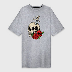 Женская футболка-платье Череп с розами