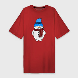 Футболка женская-платье Снеговик в шапочке, цвет: красный