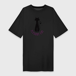 Футболка женская-платье Элегантный кот, цвет: черный