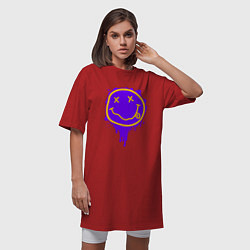 Футболка женская-платье НИРВАНА СМАЙЛ НЕОН, цвет: красный — фото 2