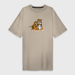 Женская футболка-платье Тигрица с игривым тигрёнком