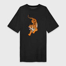 Футболка женская-платье Агрессивный коварный тигр, цвет: черный