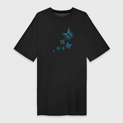 Футболка женская-платье Неоновые бабочки Cotton Theme, цвет: черный