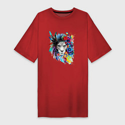 Женская футболка-платье Лев в цветах и перьях