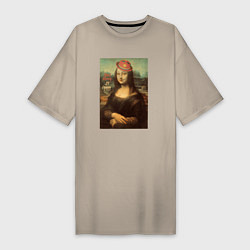 Футболка женская-платье Dont Worry Be Happy Мона Лиза, цвет: миндальный