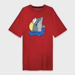 Женская футболка-платье Дельфин на фоне солнца