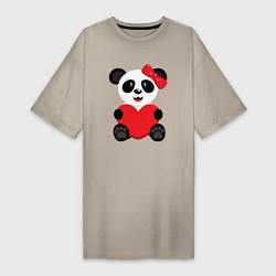 Женская футболка-платье Панда с сердцем на прозрачном фоне