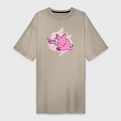 Женская футболка-платье Розовый слон, бегущий по своим делам